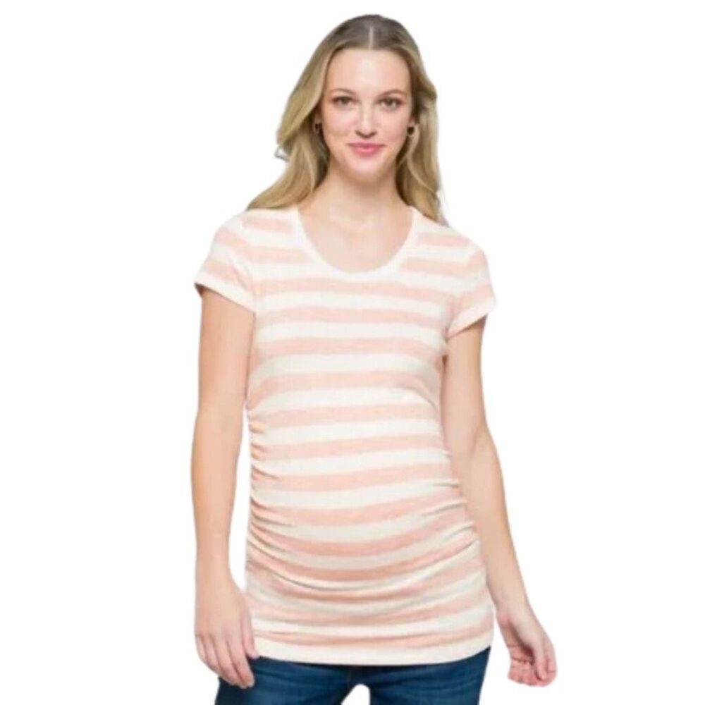 MARKET & SPRUCE Stitch Fix Peach Stripe Alma Short Sleeve Maternity Top Small